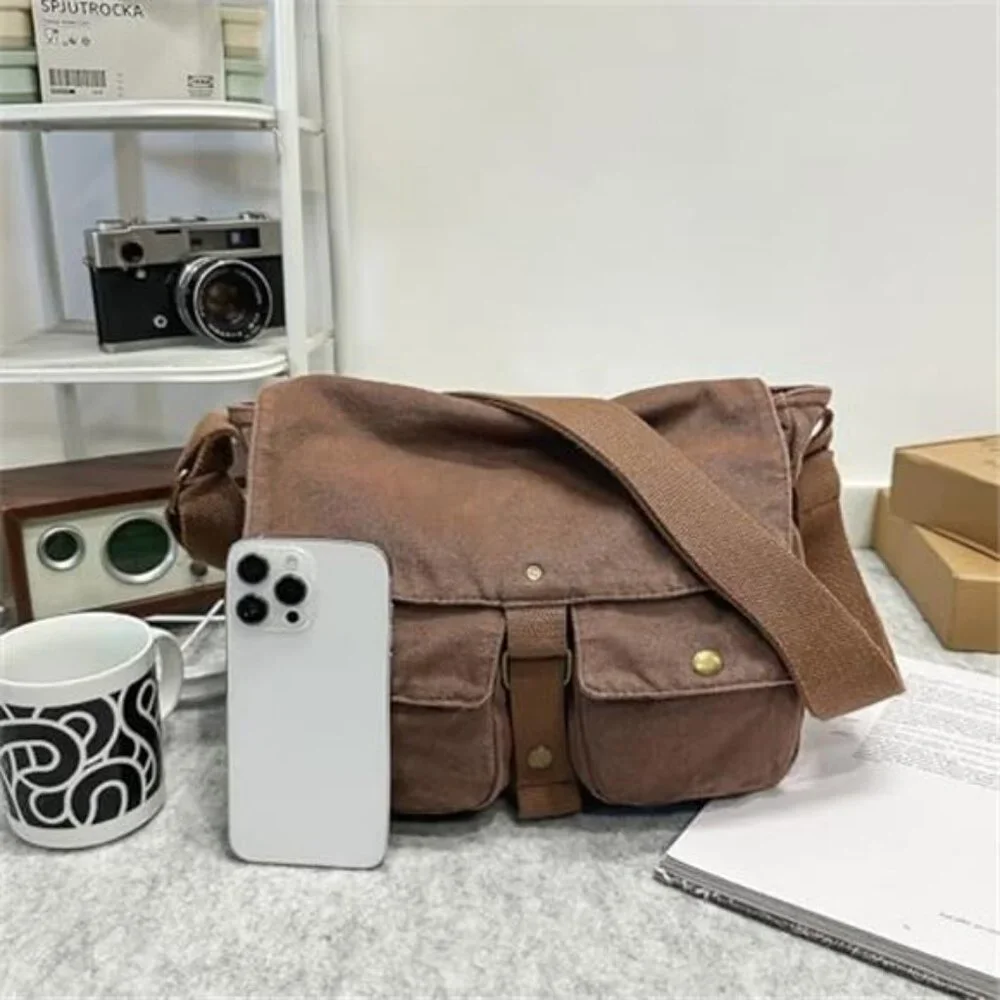 School Vintage Canvas Messenger Bag for Men Crossbody Shoulder Bag Satchel